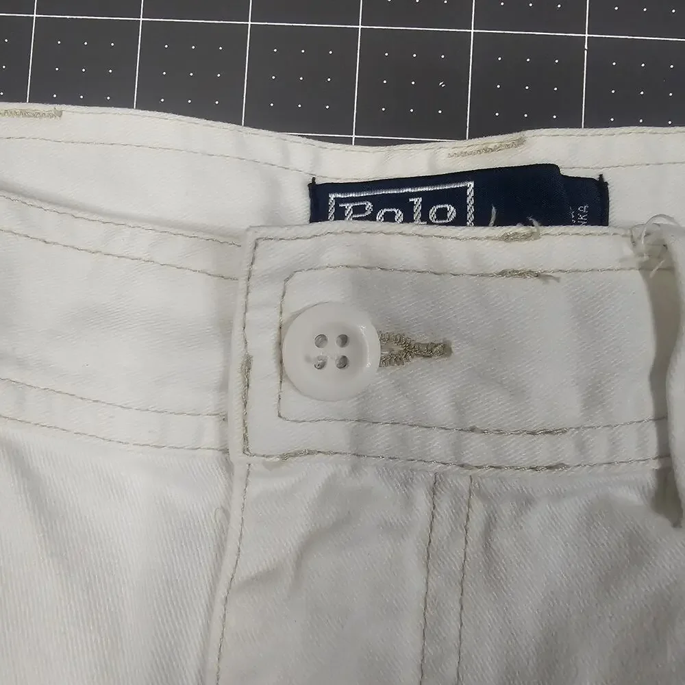 Polo Ralph Lauren Cargo Shorts 36x10 White Utility Streetwear Y2K Loose Wideleg